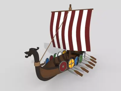 Low poly Viking Ship Low-poly 3D model