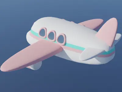 Cute lowpoly pink Airplane Low-poly 3D model