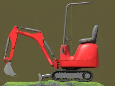 Mini-Excavator Rigged and High-Poly 3D model