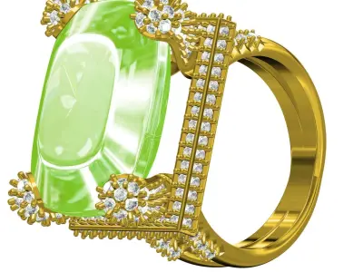Antique Yellow Green Cushion Stone Cocktail Ring 3D print model