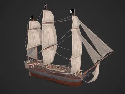 Galleon Ship Low-poly 3D model