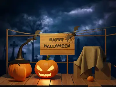 Happy Halloween Realistic Pumpkins with props 3D model