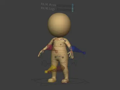 Cartoon Stickman Character with FK and IK Rig -- Man -- Boy 3D model