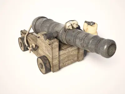  Pirate Cannon and Cannonball Sack Low-poly 3D model