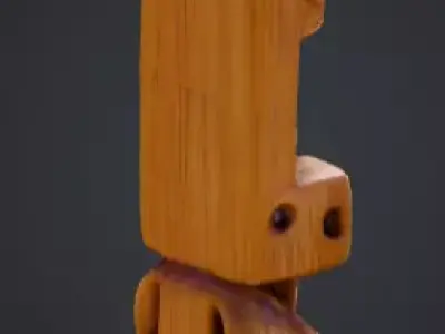 wooden totem pole statue Low-poly 3D model