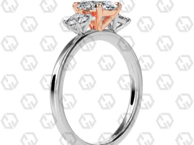 Ring 106 Oval Shape 3 stone ring with round 3D print model