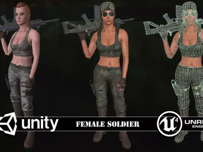 Customizable Female Soldier Classic Style Low-poly 3D model