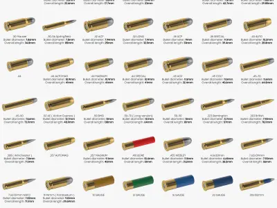 44 Bullets Collection Low-poly 3D model