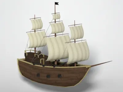 Low Poly Pirate Ship Low-poly 3D model