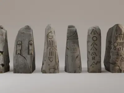 Ancient Rune Stone Menhir Pack - Game-Ready Low-poly 3D model