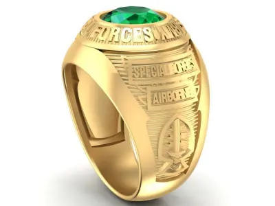Military Style Emerald Signet Ring for Men 2626 3D print model