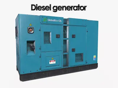 Diesel generator blue Low-poly 3D model