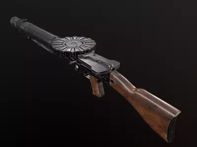 Lewis Machine Gun WW2 PBR Low-poly 3D model