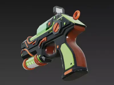 Cartoon Cyber Black Green Pistol 3D Model PBR Low-poly 3D model