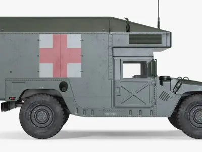 Maxi Ambulance Military Car HMMWV m997 Green 3D model