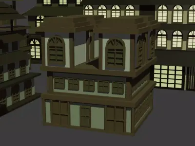 low poly medieval fantasy Town Pack stylized modular buildings  Low-poly 3D model