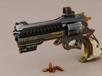 vintage stylized revolver low poly Low-poly 3D model