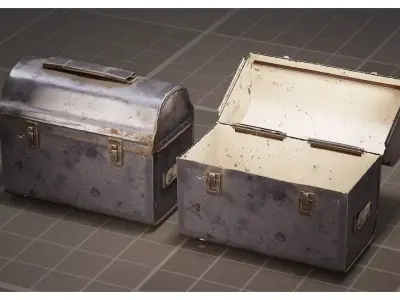 Old Worn Metal Utility Toolbox - Lunchbox Set Low-poly 3D model
