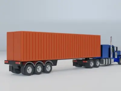 American Semi-Trailer Cargo Truck Classic Lowpoly Low-poly 3D model