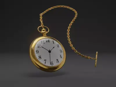 Gold pocket watch 3D model