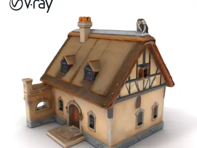 Cozy Cottage Model Pack with Detailed Thatched Roof Low-poly 3D model