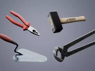 Hammer - Pincers - Trowel Pliers Low-poly 3D model