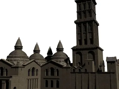 Basilica church with two towers 3D model