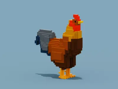 Voxel Rooster Low-poly 3D model