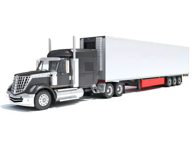 Truck with Reefer Refrigerator Trailer 3D model 3