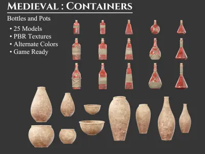 Medieval Collection Containers Bottles and Jars 3D Model Pack
