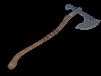 stylised axe in wood and metal with bandage 3D model