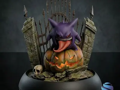 Gengar Pokemon Halloween Diorama- Multi-part 3D Printable STL 3D print model