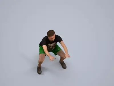 00107Floris008 - Adult Caucasian male crouching during exercise 3D model