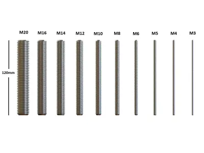 M3 to M20 x 120mm Threaded Bars 3D print model