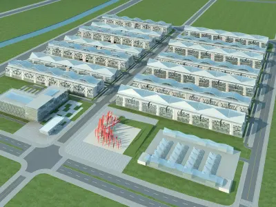 Architecture industrial complex with number of buildings 3D model