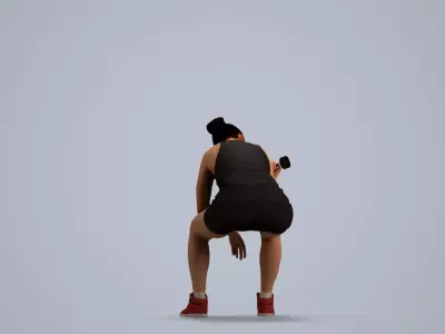 00568Nicole008 - Adult Caucasian woman crouching during 3D model