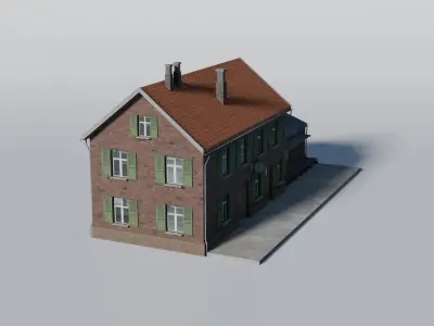 Old German brick railway station 3D model