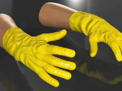  Hands in Yellow Rubber Gloves Rigged for Cinema 4D 