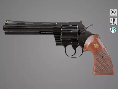 Revolver 05 Black Colt Python All PBR Unity UE Textures Low-poly 3D model