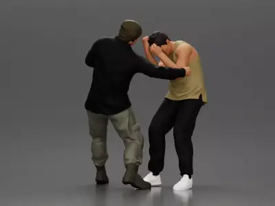 Asian Man in Hoodie Defending Against Attack in Intense Fight 3D print model