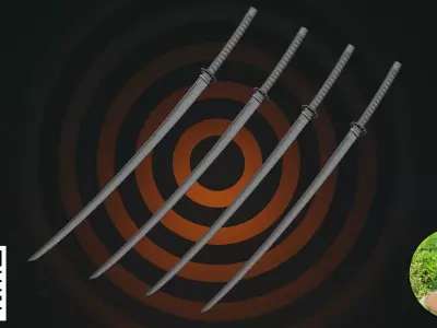 Traditional Japanese Katana Sword Set 3D model