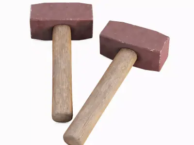 Industrial Wooden Hammer 06 Low-poly 3D model