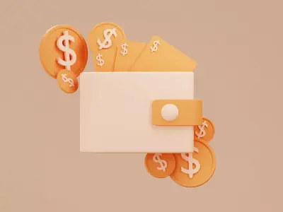 3D Illustration wallet with dollar money 3D model