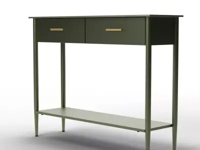 Industrial Minimalist Console Table in Dark Olive - Metalwork Low-poly 3D model