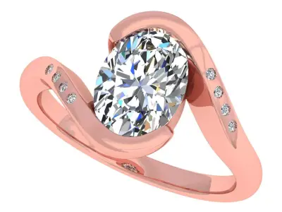 Oval Stone Bypass Ring 3D print model