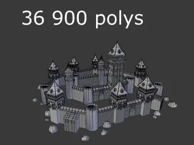 Medieval gothic castle Low-poly 3D model