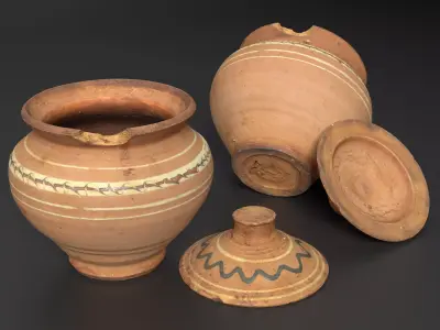 Antique Rustic Clay Pot Low-poly 3D model