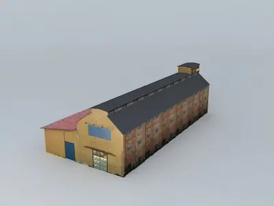 Warehouse building with roof Low-poly 3D model purchase