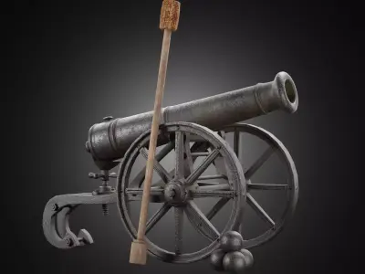 Vintage old cannon gun on rust carriage 3D model