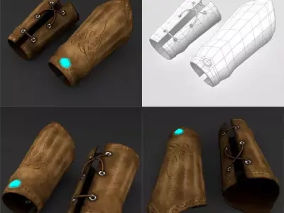 Bracers leather gloves - leather gloves Free low-poly 3D model